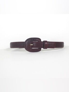 Vintage Embossed Leather Belt Oxblood Red Leather Buckle